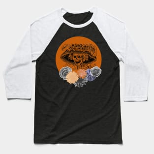 Halloween, Classic La Catrina, Black and Orange with Flowers Baseball T-Shirt